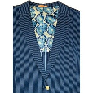 Tallia Orange Mens 52R Sport Coat Blazer Jacket Blue Pinstripe 100% Cotton Lined